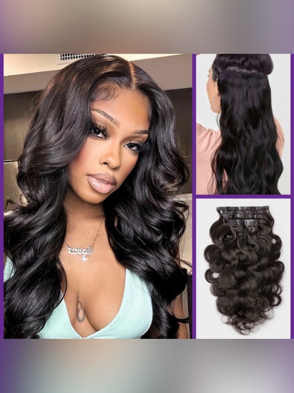 18” Luxurious Natural Black Yaki Body Wave Human Hair Clip-In Extensions 🔥🔥